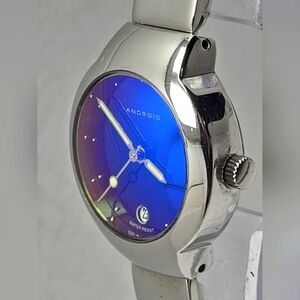 Android USA Limited Edition Watch Blue Dial Silver Tone Cuff Watch New Battery